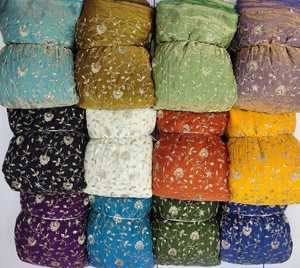 Tissu brodé floral non tissé perlé de qualité supérieure, appliques de mariée, couture, poids moyen, lourdement perlé - Product Image 5