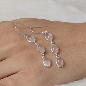 Boho Style 925 Sterling Silver Rose Quartz Gemstone Boucles D'oreilles Bijoux À La Main Boucles D'oreilles En Argent Bijoux pour Femmes Cadeau De Mariage pour - Product Image 6