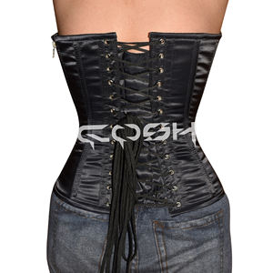 Corset en satin noir imprimé, coupe standard, pour silhouettes généreuses, avec bretelles montantes - Product Image 6