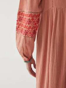 Vestido largo bohemio bordado de silueta recta, informal, formal, Estilo Vintage, cuello en V, respetuoso con el medio ambiente, transpirable, aberturas dulces - Product Image 3