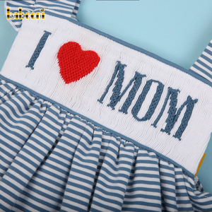 J'adore les barboteuses à nœuds smockés à la main pour petites filles - 100% coton, hiver, ODM OEM BB3048 - Product Image 5