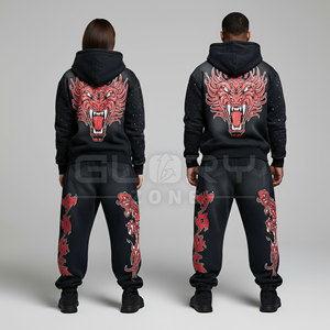 Survêtement en éponge personnalisé sweat à capuche respirant sweat à capuche pour homme lavage à l'acide double fermeture éclair hiver logo en éponge française - Product Image 2