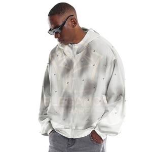 Sweat à capuche zippé avec embellissements de perles pour fête décontractée Occasion spéciale hiver vacances mode porter sweat à capuche hommes - Product Image 1