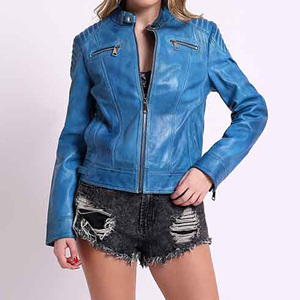 Nouvelle veste en cuir véritable bleu chaud d'hiver personnalisée de haute qualité coupe-vent avec des coutures de qualité fine veste en cuir classique - Product Image 3