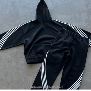 600 GSM ชุดวอร์มผ้าฝ้ายหนาแบบมีฮู้ดและกางเกงวอร์มสำหรับผู้ชายทรงครอปแบบซิปคู่ - Product Image 5