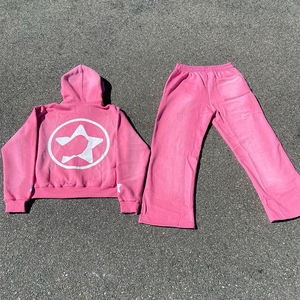 Y2k Sun Fade Logo personnalisé ensembles de pantalons empilés hommes survêtement ensemble survêtement unisexe survêtements en détresse broderie Patch Jogging costumes - Product Image 2