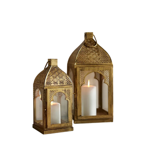 Lanterne marocaine en métal et verre finition dorée, best-seller, pour la décoration de la maison et des mariages, lanternes de sol et suspendues - Product Image 1