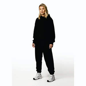 Drop Shoulder Relaxed Fit 100% Cotton Winter <b>Fleece</b> <b>Black</b> <b>Women's</b> Custom Printed Pullover Hoodie with Custom Logo - Product Image 2