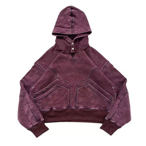 เสื้อมีฮู้ดแบบสวมหัวผ้าฝ้ายออร์แกนิกบ็อกซี่มีกระเป๋าข้างขนาดใหญ่สามารถปรับแต่งได้แบบมีกระเป๋าด้านข้างของ100% - Product Image 4