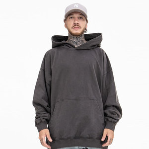 Usine Offre Spéciale 400G Acid Washed Distressed Hoodies pour Hommes Heavyweight Vintage Sweat Coton Hommes Sweat À Capuche - Product Image 3