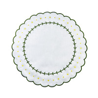 Set de table rond en lin blanc brodé personnalisé set de serviettes de table dessin animé soleil bordure festonnée tapis mariage maison hôtel événements-lavable