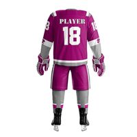 Conjunto de Hockey sobre Hielo Sublimado de Poliéster Transpirable Rosa y Gris para Equipos Profesionales, Personalizable con Nombre y Número, Elástico en Cuatro Direcciones, Venta al Por Mayor