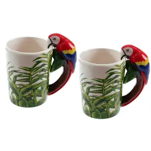 Juego de 2 Tazas con Asa 3D de Guacamaya, Estilo Artesanal, Aptas para Lavavajillas, para el Día del Padre o Cafeterías - Product Image 2