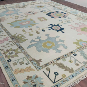 Alfombra de lana silenciada Oushak, alfombra Kilim de estilo turco tejida a mano, alfombra de área de diseño Floral Pastel, decoración para sala de estar, alfombra grande Bohemia - Product Image 1