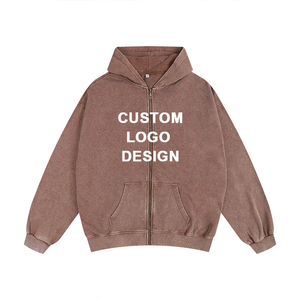 Unisex 350G Acid Wash <b>Zipper</b> Hoodie Y2K Vintage Streetwear Oversized <b>Cardigan</b> Custom Embroidery 100% Cotton for <b>Men</b> for Winter - Product Image 4