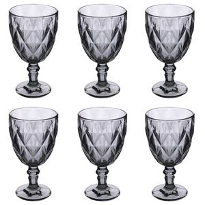 Set di 6 Calici da Vino in Plastica Affumicata Elizabeth Sibilla, 340ml, Design Floreale, Tagliati a Mano - Product Image 1