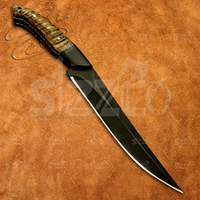 Haute qualité personnalisé enduit de poudre noire D2 acier filet de cuisine couteau poignée ronce bois, gaine en cuir, coupe lisse