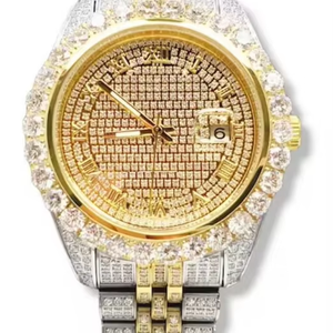 Relojes de cuarzo de diamantes de laboratorio de lujo personalizados, banda de acero inoxidable, forma rectangular, esfera de cristal, ventana, movimiento mecánico ETA - Product Image 1