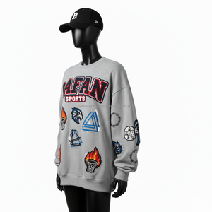 เสื้อสเวตเตอร์โอเวอร์ไซส์สำหรับผู้หญิงเสื้อสเวตเตอร์ผ้าฝ้ายสีเทาอบอุ่นมีโลโก้ออกแบบได้ตามต้องการ - Product Image 5