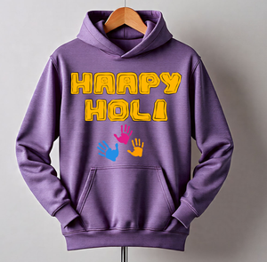 <span class=keywords><strong>Felpa</strong></span> con Cappuccio Stampata Happy Holi Unisex, Pullover in Cotone Viola, <span class=keywords><strong>Felpa</strong></span> Casual Primaverile con Tasca Frontale - Product Image 2