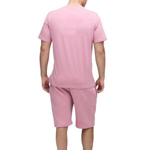 Gran oferta 2025, Conjunto de camiseta y pantalones cortos de satén de poliéster 100% transpirables de dos piezas informales de verano para hombre - Product Image 2