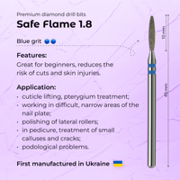 Foret à ongles professionnel diamanté anti-flamme 1,8 mm grain bleu pour le soin des cuticules
