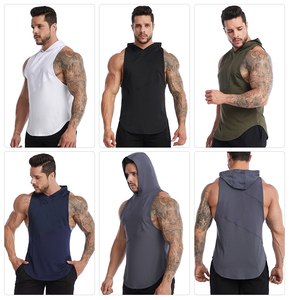 Camisetas sin mangas con capucha para entrenamiento de hombres, sudaderas sin mangas para entrenamiento de gimnasia, camiseta con corte muscular para culturismo, venta al por mayor, top de calidad fina - Product Image 3
