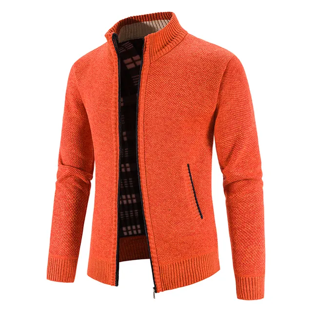 เสื้อแจ็คเก็ตผ้ากำมะหยี่หนาคอตั้งสำหรับผู้ชาย, เสื้อกันหนาวถักคาร์ดิแกนคอสูง8สี2023ฤดูใบไม้ร่วงฤดูหนาว