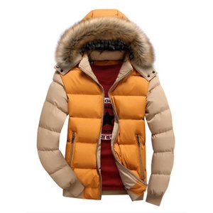 Plus Size <b>Men</b> Canvas Breathable Zipper Closure Casual Down Jacket Color Block <b>Hooded</b> Winter <b>Coat</b> <b>Fur</b> Trimmed Outerwear - Product Image 3
