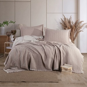 Guzide Efekt <b>Beige</b> 3-Piece Customized Classic Luxury Home <b>Bedspread</b> Set 100% Chenille Organic Woven Striped Wash - Product Image 1