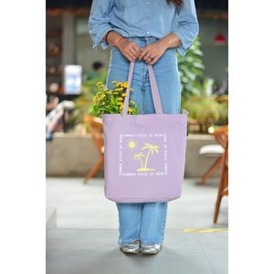 Bolso Tote Grande con Cremallera Sunny Side, de Tela de Color Sólido con Asa Única y Decoración de Letras, Forro de Poliéster Portátil - Product Image 4