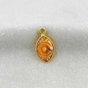 Oeil de tigre pierres précieuses oeil forme pendentif mauvais œil sculpture 925 argent sterling or Vermeil lunette breloque sculpté pendentif pour bijoux - Product Image 2