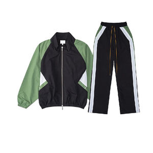 Chándal deportivo de dos piezas de estilo sólido para hombre, Sudadera con capucha cortavientos de nailon, pantalones con cremallera, forro polar para gimnasio, logotipo de talla grande - Product Image 5