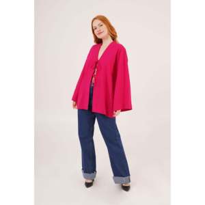 Túnica Lustrin para Mujer, Color Fucsia, Mezcla de Viscosa, Manga Española, con Detalle de Lazo Frontal, para Pedidos al Por Mayor - Product Image 2