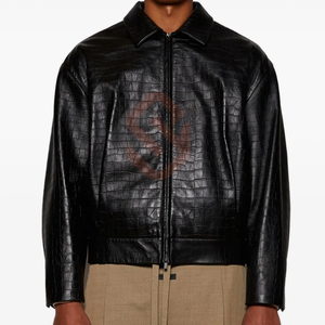 แจ็กเก็ตหนังสัตว์เลื้อยคลานสำหรับผู้ชาย, แจ็กเก็ตหนังจระเข้สีดำลายนูนมีสไตล์แปลกใหม่ - Product Image 1