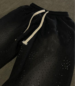 Pantalones Deportivos de Chándal Holgados con Estampado de Diamantes y Lavado Ácido Negro, Personalizados, Estilo Urbano, para Hombre - Product Image 3