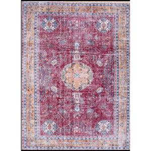 Alfombra de Lana Anudada a Mano de Estilo Vintage, Diseño Rectangular Abstracto con Medallón Rojo Naranja para Sala de Estar, Modelo Pae-2001 - Product Image 1