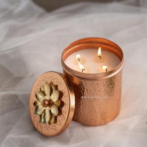 Hammered Iron Metal <b>Candle</b> <b>Jars</b> <b>With</b> <b>Lid</b> Copper Finished for Home & Wedding Tabletop Lights Decorative <b>Candle</b> <b>Jar</b> - Product Image 1