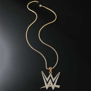 American Professional Wrestling Champion W Pendant <b>Necklaces</b> Hip-hop Style Sterling Silver Moissanite Rhodium 14K Gold Plated - Product Image 6