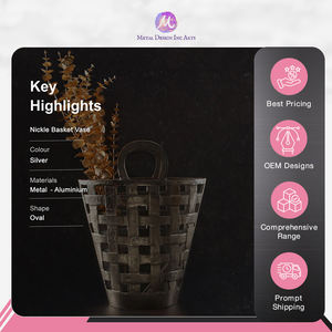 Vase à fleurs élégant en aluminium plaqué argent, décoration de table en forme de panier moderne de qualité exceptionnelle pour tenir un vase de sol - Product Image 3