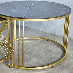 Modern Farmhouse Double Sofa <b>Table</b> with Stone Top and Iron Frame Nesting Movable <b>Side</b> <b>Table</b> for Entry or Living Room TT68214 - Product Image 3