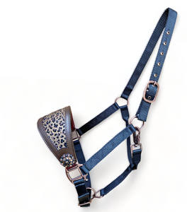 OEM occidental ecuestre Argentina cuero de vaca caballo Bronc Halter strass enjoyado estampado de leopardo correas de nailon totalmente ajustables - Product Image 2