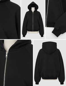 Wholesale Men's Women's Casual Loose Fit Black <b>Zip</b> Up <b>Hoodie</b> <b>Pockets</b> Heavyweight Fleece Jacket OEM ODM Custom - Product Image 5