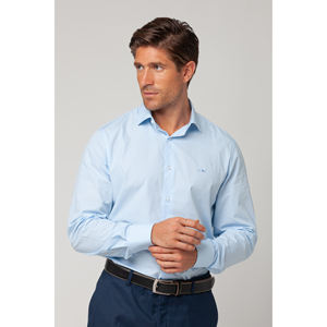 Camisa de vestir informal ajustada para hombre 100% algodón azul claro talla M con bordado exclusivo y cuello abotonado ODM Supply - Product Image 3
