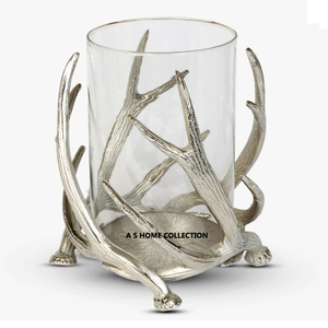 แท่นวางเขากวางทองเหลืองแบบโบราณสำหรับงานหนักและเชิงเทียนแก้วใสคอนกรีตไม่เหมือนใคร - Product Image 1