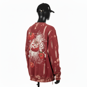 Premium Cotton Fleece Oversized Sweatshirt Distressed Washed <b>Red</b> Tone With Front Graphic Print Custom Logo Basics Sweatshirts - Product Image 2