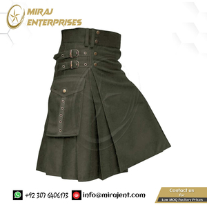 Costume Kilts avec Poches Cargo Utilitaire Écossais Traditionnel Highland Solide Boucle Plissée Bretelles - Product Image 3