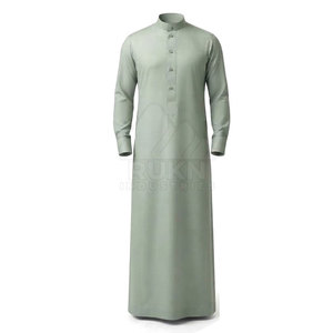 Thobe classique saoudien au design épuré, décontracté, léger, respirant, en coton, à manches longues, col soigné, coupe ajustée, boutons sur le devant - Product Image 4