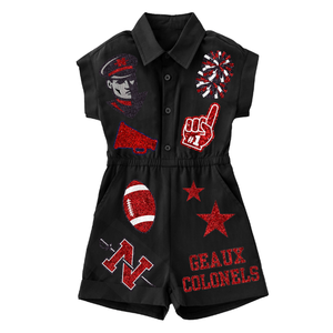 Combinaisons hautes confortables pour femmes barboteuses Collection d'équipes célèbres pour le jour du match Tissu respirant à broderie pailletée de couleur unie - Product Image 3