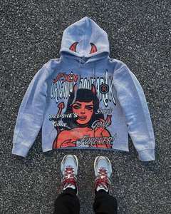 Custom <b>Red</b> Orignal Streetwear Digital Oversized Vintage Acid Wash Skull Fleece Zip <b>Hoodie</b> No Drawstring Double <b>Zipper</b> <b>Hoodie</b> - Product Image 6